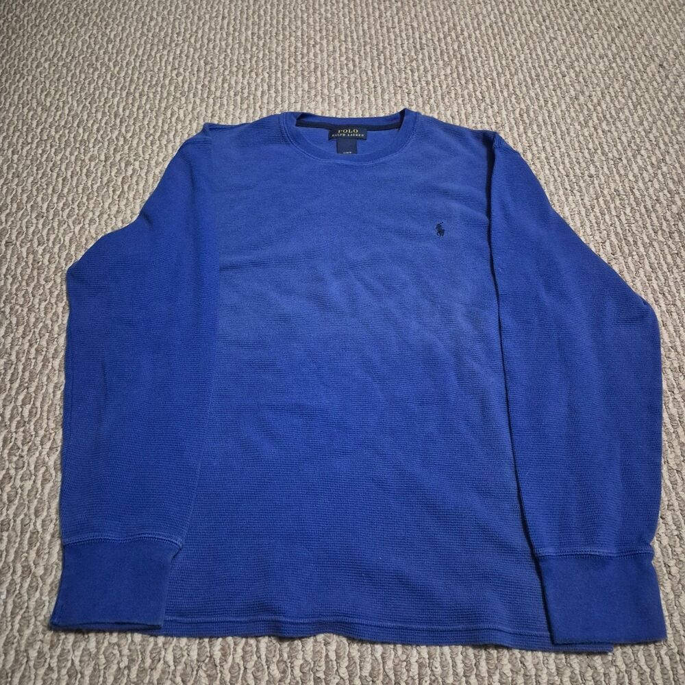 Polo Ralph Lauren Crew Neck Thermal Shirt Mens Large Blue Embroidered Pony